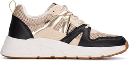 POSH by Poelman CAROCEL - Dames sneaker - Vetersluiting met gouden details - Zwart met beige