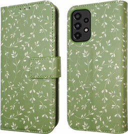 iMoshion Hoesje Geschikt voor Samsung Galaxy A33 Hoesje Met Pasjeshouder - iMoshion Design Bookcase smartphone - Groen / Green Flowers