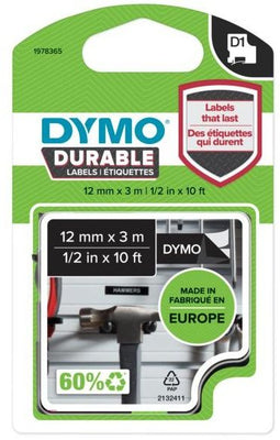 Dymo D1 - Printerlabel - Wit op zwart - 12mm x 3m