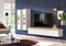 Furnilux Ruda - Wandkast Systeem 3 Delen - Vitrinekasten met Glazen Deuren en TV-kast - Wit met Eik Decor 34 cm x 270 cm x 33 cm
