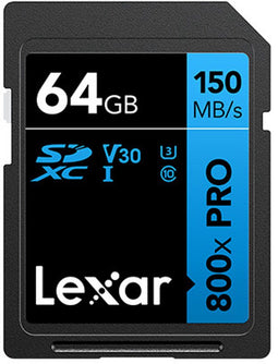 Lexar High-Performance 800xPRO - SDXC UHS-I - 64GB 150 MB/s U3 V30 - Zwart