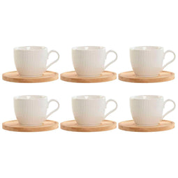Set van 6 kopjes met schotel Home ESPRIT Wit Natuurlijk Bamboe Porselein 220 ml