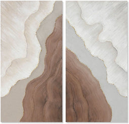 Esprit - Schilderij Abstract Scandinavisch - Handgeverfd Wit Bruin 50 x 3 x 100 cm (2 stuks)