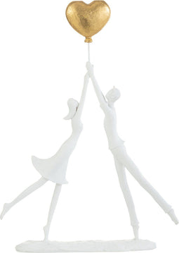 J-Line decoratie Koppel Staand Hart Ballon - polyresin - wit/goud