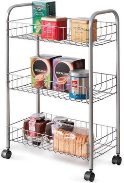 Metaltex Lugano - Keukentrolley op wieltjes - Serveerwagen - Zilvergrijs - 5 jaar garantie - 3 manden