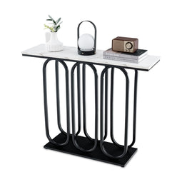 Coast Consoletafel - Imitatiemarmer - Metalen Frame - Wit en Zwart - 100 x 30 x 80 cm