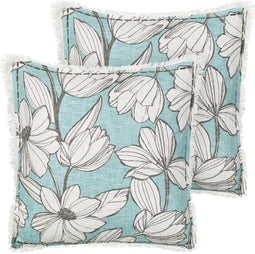 CYANOTIS - Sierkussen set van 2 - Wit/Blauw - 45 x 45 cm - Katoen