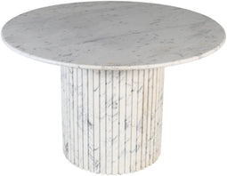 PTMD Neelim White Marble Dining Table Ribbed Base Round