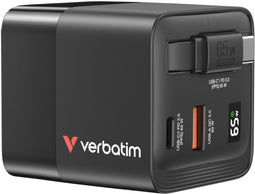 Verbatim GaN Charger - 65W - 1x USB-A 1x USB-C PD 3.0 QC 3.0 - Zwart