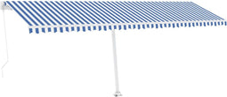 vidaXL - Luifel - handmatig - uittrekbaar - met - LED - 600x350 - cm - blauw - en - wit