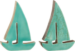 J-Line decoratie Boot - hout - azur - medium - 2 stuks