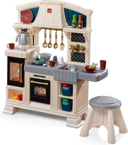 Step2 Classic Chic Kitchen - Speelkeuken met Kruk en 28-delige Accessoire-set - Grijs (1 stuk)