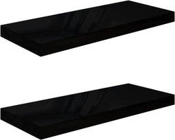 vidaXL - Wandschappen - zwevend - 2 - st - 60x23,5x3,8 - cm - MDF - hoogglans - zwart