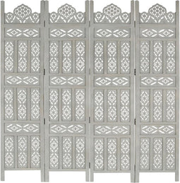 vidaXL - Kamerscherm - 4 - panelen - handgesneden - 160x165 - cm - mangohout - grijs