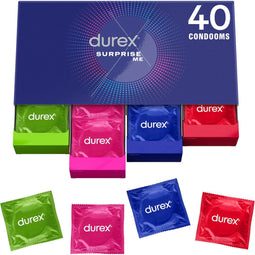 Durex Surprise Me - 40 condooms - Stimulerende voordeelverpakking - Meerdere kleuren