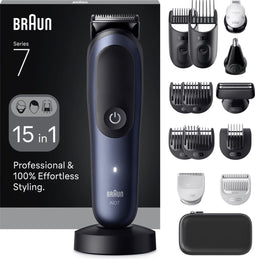 Braun All-in-One Series 7 AIO7580 - 15-in-1 Verzorgingsset - Baardtrimmer met 14 lengtes en AquaGrip - Blauw