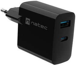 Natec Ribera GaN - Oplader 45W - 2x USB (Type A en C) - Snellaadtechnologie - Zwart