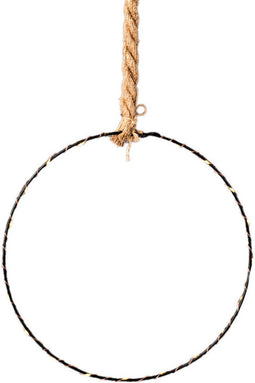 Raam/deur decoratie hangende ijzeren cirkel/ring aan touw met verlichting 38 cm - Kerstverlichting - Kerstversiering