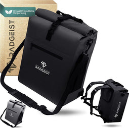 RADGEIST - 3-in-1 Fietstas - Waterdicht 25 liter met laptopvak - Zwart