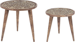 RANJA - Bijzettafel set van 2 - Donkere houtkleur - Mangohout