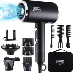 RAVEG Hyper ® Föhn met Diffuser Ionische Haardroger Krullen - 3 Kleuren - Midnight/Grey