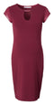 Queen Mum - Jurk - Donkerrode kleur met leather look mouwen - Maat S
