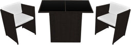 vidaXL - 3-delige - Bistroset - met - kussens - poly - rattan - bruin