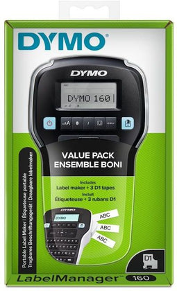 Dymo LabelManager LM160 - Labelmaker - 3 D1 labelcassettes zwart op wit (12 mm x 7 m) (3-pack)