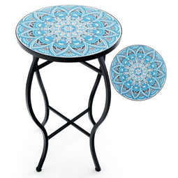 Coast Mozaïek Bijzettafel - Ronde Bistrotafel 35 x 55 cm - Blauw/Zwart