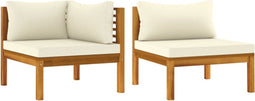 vidaXL - 2-delig - Bankstel - met - crèmewitte - kussens - massief - acaciahout