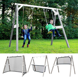 AXI 4-in-1 SportsFun in Grijs/Wit - 4-in-1 Frame voor schommel, voetbal, volleybal en tennis - Schommelframe met net voor diverse sporten - FSC hout