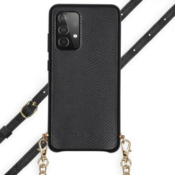 Selencia Hoesje Geschikt voor Samsung Galaxy A52 (4G) / A52s / A52 (5G) Hoesje Met Koord - Selencia Aina Slang Hoesje met koord - Zwart