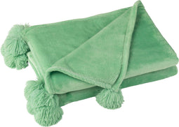J-Line Plaid Pompom - fleece deken - polyester - felgroen - 170 x 130 cm - woonaccessoires