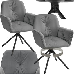 tectake® Draaifauteuil Lenia - Draaibare Eetkamerstoel - Fluweellook Antraciet/Zwart (2 stuks)