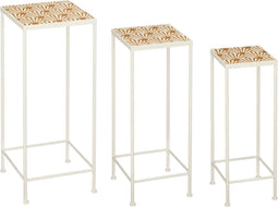Mica Decorations Odile Bijzettafel - Set van 3 - Metaal - Bruin Wit (set van 3)