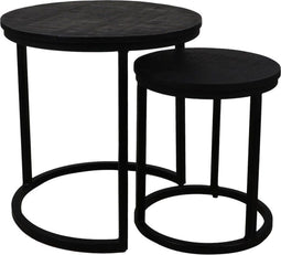 HSM Collection Salontafel District - ø50x50/ø35x40 - Zwart - mangohout/ijzer - Set van 2