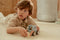 Little Dutch - Houten Graafmachine - Inclusief houten bouwvakker - Blauw