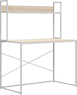 vidaXL - Computerbureau - 110x60x138 - cm - bewerkt - hout - wit - en - eikenkleurig
