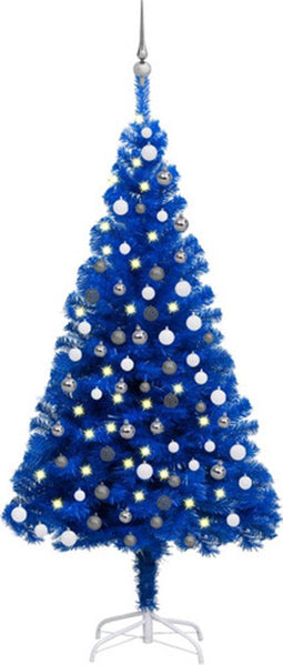 vidaXL - Kunstkerstboom - met - verlichting - en - kerstballen - 180 - cm - PVC - blauw