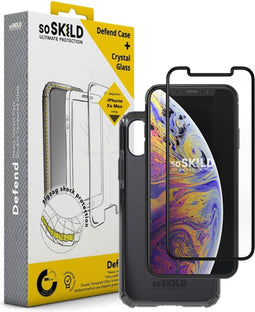 SoSkild iPhone Xs Max Defend Heavy Impact Case Smokey Grey and Tempered Glass Transparent