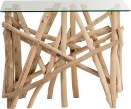 J-Line console Rechthoek Takken - hout/glas - naturel