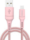 imoshion - Lightning naar USB A Kabel - 2 meter - Gevlochten textiel - Roze