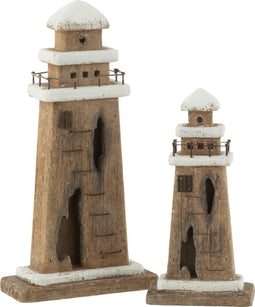 J-Line decoratie Vuurtoren Paulownia - hout - naturel/wit - large