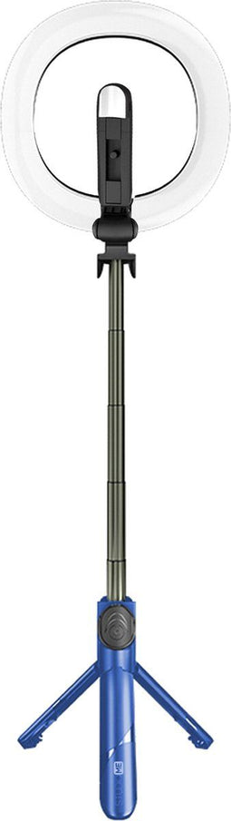 Selfiestick 3 in 1 - Smartphone - Ringlamp met Statief en Afstandsbediening - Blauw