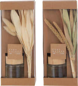 J-Line geurolie + bloemen - glas - groen/naturel - 2 stuks