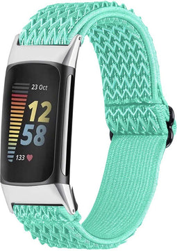 imoshion Elastisch nylon bandje - Geschikt voor Fitbit Charge 6, Charge 5 - Groen - One Size