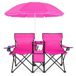 Coast 2-persoons Campingstoel - Inklapbaar met Zonnescherm en Tafel - Roze (2 stuks)
