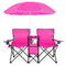 Coast 2-persoons Campingstoel - Inklapbaar met Zonnescherm en Tafel - Roze (2 stuks)