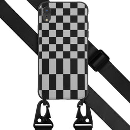 Selencia Hoesje Geschikt voor iPhone Xr Hoesje Met Koord - Selencia Siliconen design hoesje met afneembaar koord - Zwart / Irregular Check Black