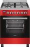 Wiggo WO-E639R(RX) - Vrijstaand Gasfornuis - 4 pitten - 60 cm - 66 Liter - Rood Rvs